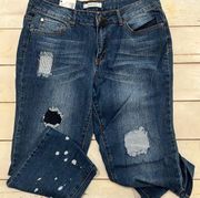 Misses 9/10  Tattered Drip 💧 Wash Distressed Stretch Denim Jeans