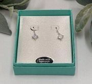 Swarovski Pierced Square Cut Rhinestone Drop Earrings NIB