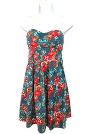 Floral Strapless Dress Size S  Chest 26” Length 25”