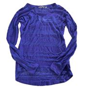 Athleta Shirt Women X Small Purple Long Sleeve Crew Neck Tee Striped Sheer Poly