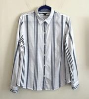 Nautica white striped button down shirt ~ roll tab sleeves ~ women’s sz large