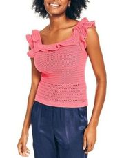 Nautica Rouge Pink Crochet Square-Neck Sleeveless Top L