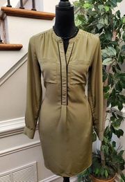 Attention Women’s Green Olive Long Sleeve Knee Length Shirt Dress Size Small