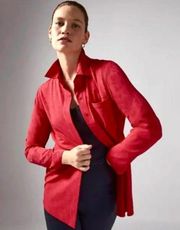 Athleta Urbanite Textured Button Up Long Sleeve Shirt Top in Red Women’s Size M