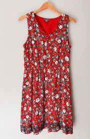 Market & Spruce Red Floral Rose Auria Embroidered Hem Lined Casual Dress Size L