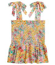 New J Crew Top Womens M Smocked Ditsy Floral Tie Shoulder Straps Tank Multi