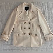 Talbots Cream Embossed Harringbone Wool Blend Pea Coat - 12