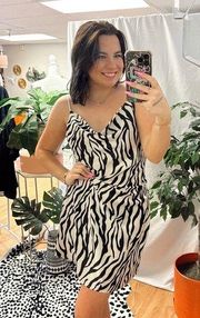 Zebra Print Cowl Neck Mini Dress Black Size Large