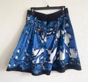 Women’s White Blue Black Graphic Printed Pleated Flare Skirt Size 8