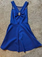 Royal Blue Diamond Bow Back Homecoming/Prom evening event mini dress