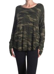 Sweet Romeo Womens Camo Thumbhole Long Sleeve Stretch Jersey Top