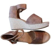 White Mountain Women's Size 8 Platform Wedge Sandals Cognac Brown Tan Espadrille