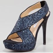 Diane Von Furstenberg Zia Blue/Black Glitter Heels Size 7.5 Formal