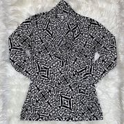 Chaus New York Black and White Mid Sleeve Abstract Print Wrap Front Blouse