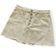 Free People  | White Frayed Button Fly Denim Mini Skirt Size 30