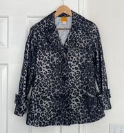Ruby Rd cheetah print jacket with large black buttons.