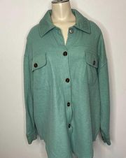 Cupcakes and Cashmere Shacket MEDIUM Green Fleece Oversized Button Up Jacket Top