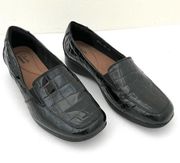 Clarks Gael Angora Black Croc Patent Leather Loafers Women’s 7.5