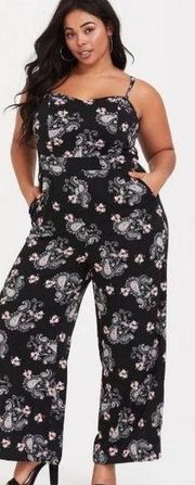 Torrid Black & Pink Paisley Wide Leg Challis Jumpsuit Womens 1