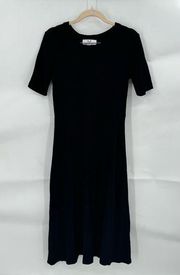 Magaschoni Black Short Sleeve Classic Women Small Cotton Blend Midi Dress