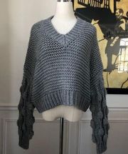 Elan Chunky Knit Cropped Vneck Sweater Grey S