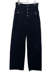 & Other Stories Corduroy High Rise Pants Wide Leg Navy Button Fly Women’s Size 2