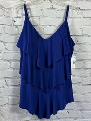 MiracleSuit Tiered Rita Ruffle Tankini Swim Top Slimming Ultramarine Blue 14 NWT