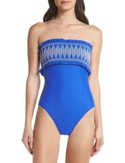 Ted Baker Smocked Bandeau One-Piece Swimsuit, Blue Size M/L , NEW Retail $159