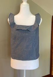 Hayden Sleeveless Blue & White Polka Dot Smocked Ruffle Top Large