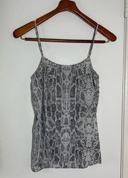 , silk snake print, spaghetti strap, black, white, gray tank S