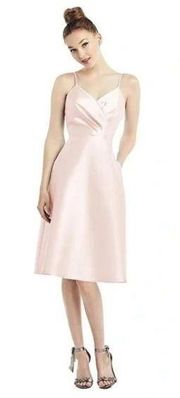 NWT Alfred Sung  Draped Faux Wrap Cocktail Dress With Pockets Blush Size 10 D777