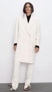 Zara Double Breasted Textured Coat in Cream