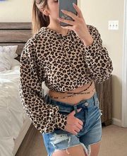 NEW  Leopard Criss Cross Tie Cut Out Back Cropped Hoodie Sample XS/S