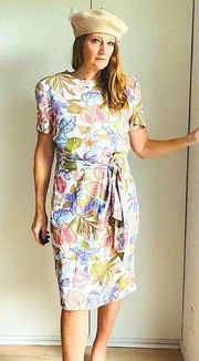 Vintage Dress 80-90s Era Muted Floral Print Sheath Medium/large Fit KNee