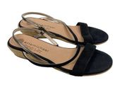 Eric Michael Black Suede Sling-Back Strappy Wedge Sandal Women's Size 38-7.5-8