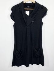 Papillon Black Short Cap Sleeve Button Detail Tunic Top Women's Size Small NWT