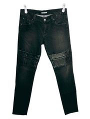 James Icon Jeans Jagger Black Moto Leather Pad Skinny Jeans, 29