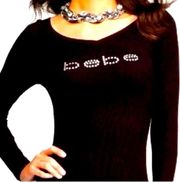 BEBE BLACK DIAMANTÉ Long Sleeve Top