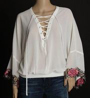 Hyfve White Sheer Blouse Floral Small