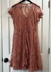 Dusty Pink All Over Paisley & Floral Lace Midi Dress - Size 1X