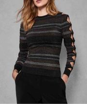 Ted Baker Jelinaa Striped Bow Sleeve Metallic Sweater Size US 2