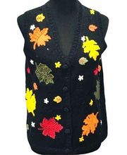 Basic Editions Fall Leaves Sweater Vest, Black