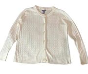 Laura Scott Women's XL Cream O-Neck Long Sleeve Ribbed Cable Knit Cardigan