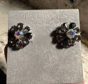 NWT Talbots Earrings Pierced Rhinestone Flower Studs Silver Tone $29.50 MSRP