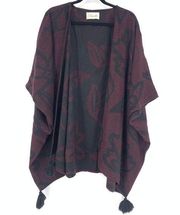 Cleobella Womens O/S Sevigny Capelet Poncho Wrap Tassels Maroon Black