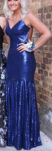 Blue Sequin Prom Dress