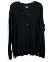 Aerie Offline Wow! Waffle Black Long Sleeve Henley T-Shirt Large L Lounge Casual