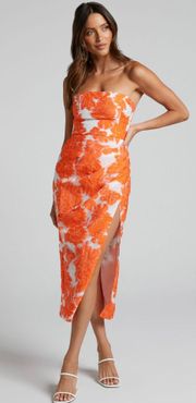 Brailey Midi Dress - Thigh Split Strapless Dress 