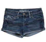 heavy stitch back flap pocket stretch denim jean shorts size 7/8