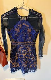 Blue Ornate Sheer Bodycon Homecoming Dress 